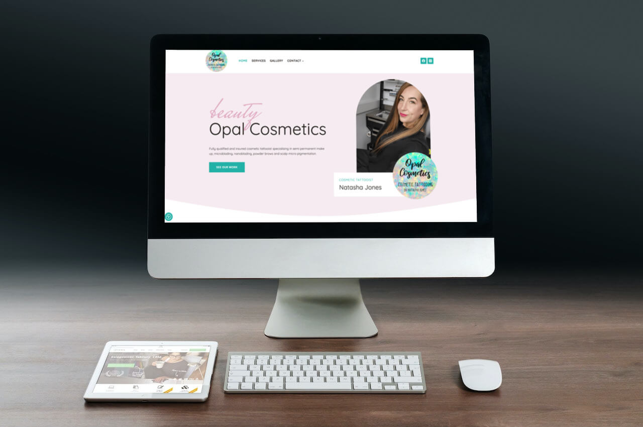 image of imac screen with Opal Cosmetics website displayed